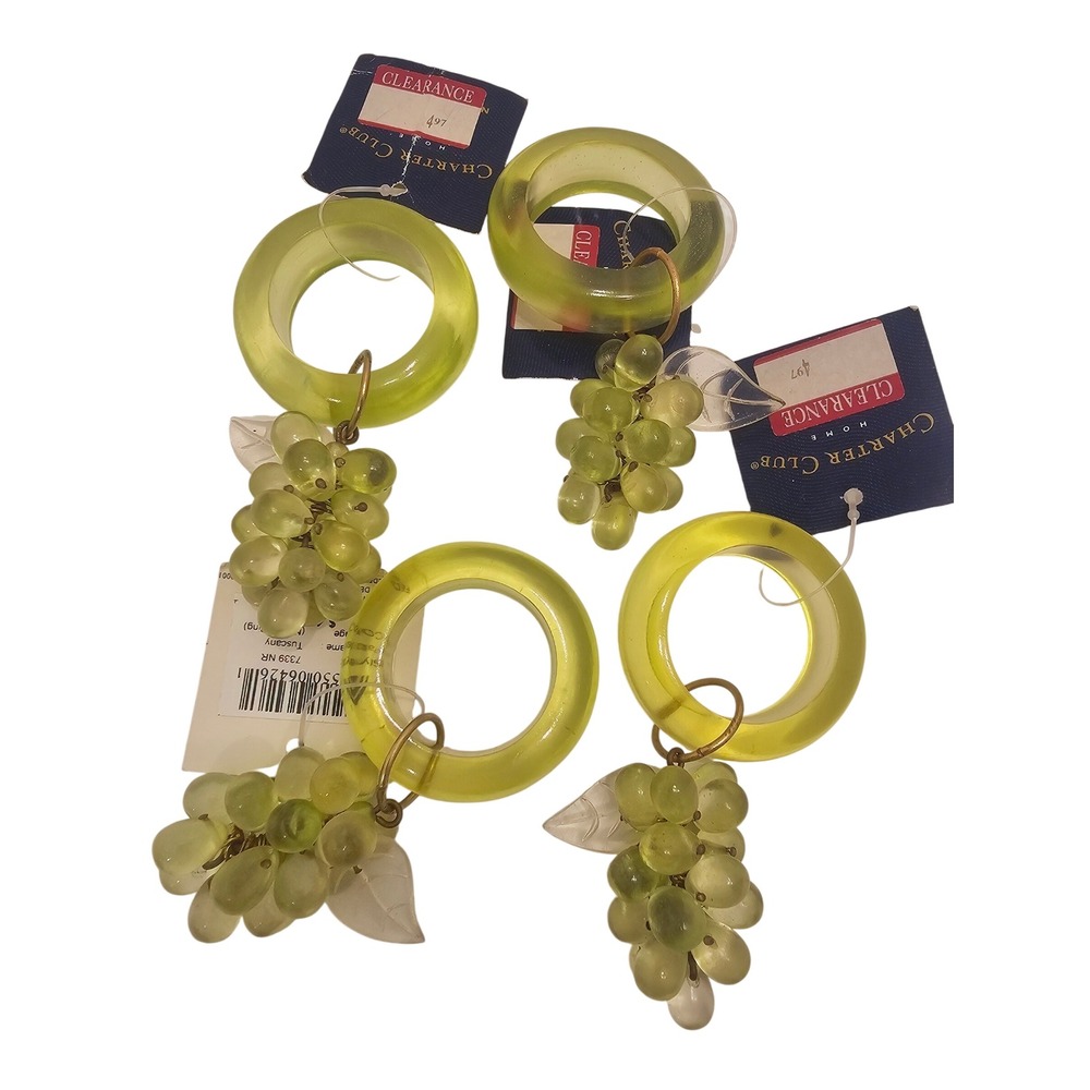 Charter Club Tuscany Grape Napkin Rings Set of 4 Sage Green Acrylic NOS